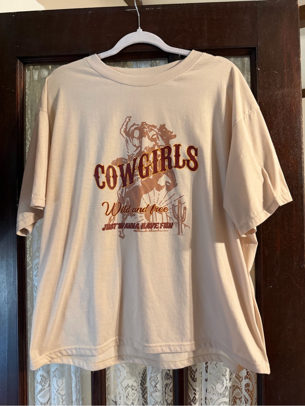 SHEIN Beige Cowgirls Graphic Short Sleeve Tee